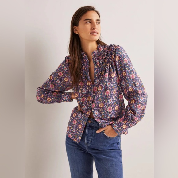 Boden Tops - Boden Floral Blouse - Blue and Pink